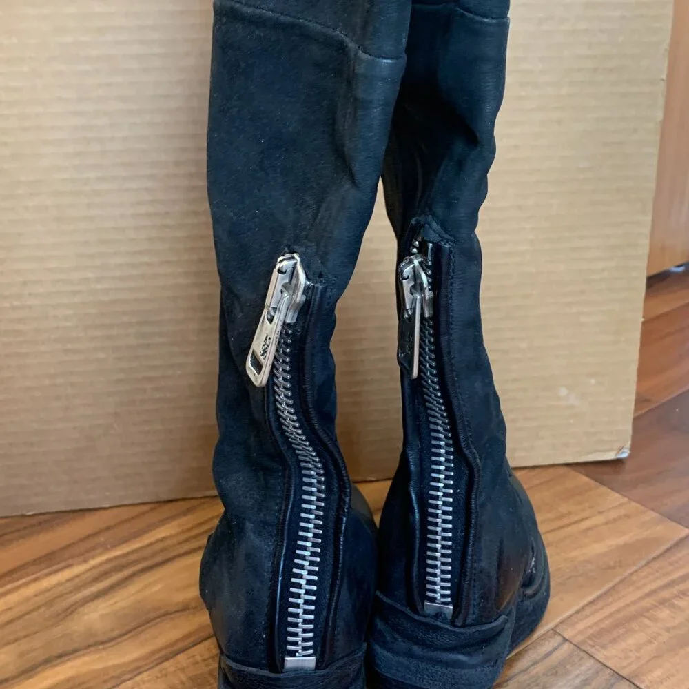 A.S.98 Women's Sabina Wedge Leather Suede Boots Black sz 38 7.5 Side Zip Ankle